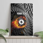 Personalised New Zealand Billiards Canvas Wall Art Maori Fern On Fire 8 Ball - Aussie Hoodie