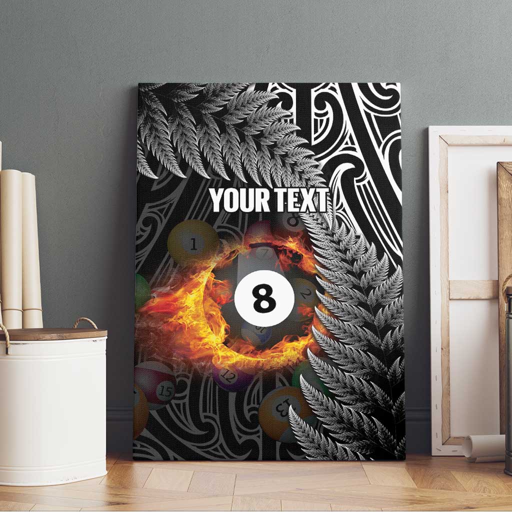 Personalised New Zealand Billiards Canvas Wall Art Maori Fern On Fire 8 Ball - Aussie Hoodie