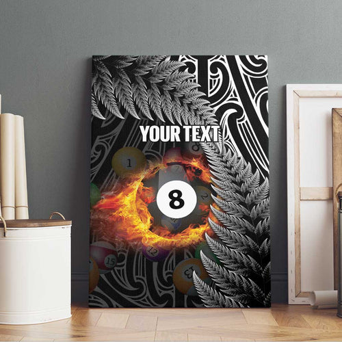 Personalised New Zealand Billiards Canvas Wall Art Maori Fern On Fire 8 Ball - Aussie Hoodie