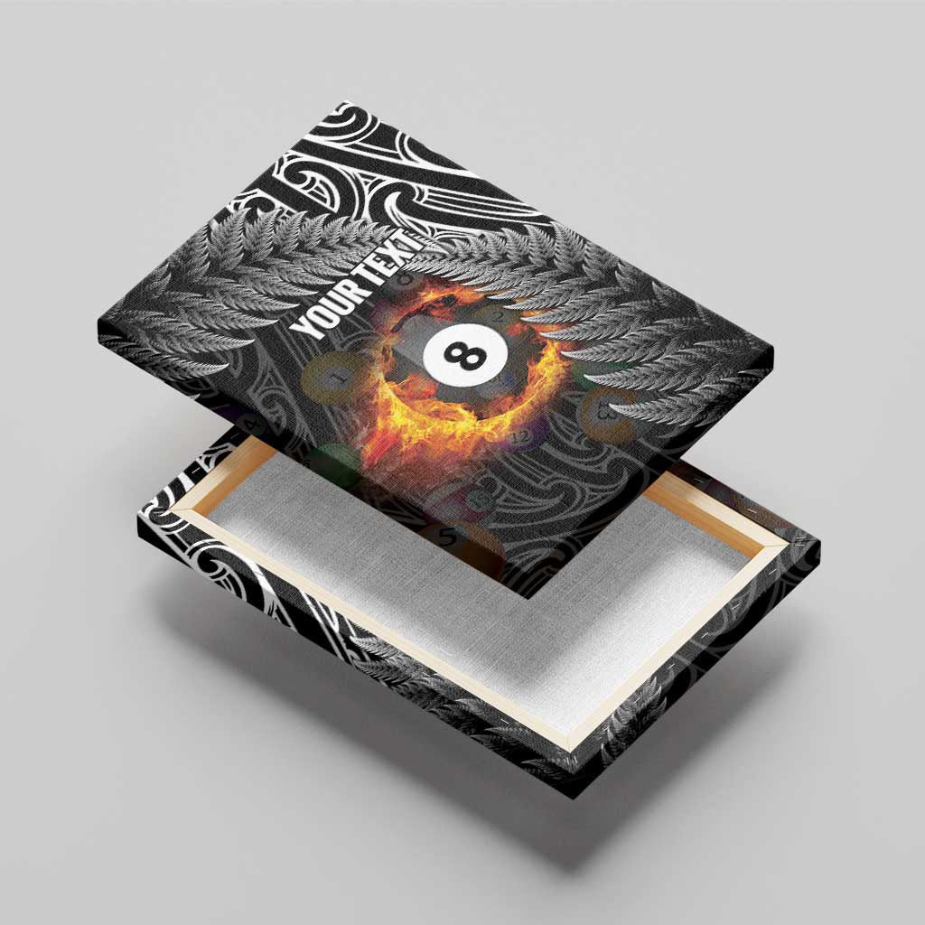 Personalised New Zealand Billiards Canvas Wall Art Maori Fern On Fire 8 Ball - Aussie Hoodie