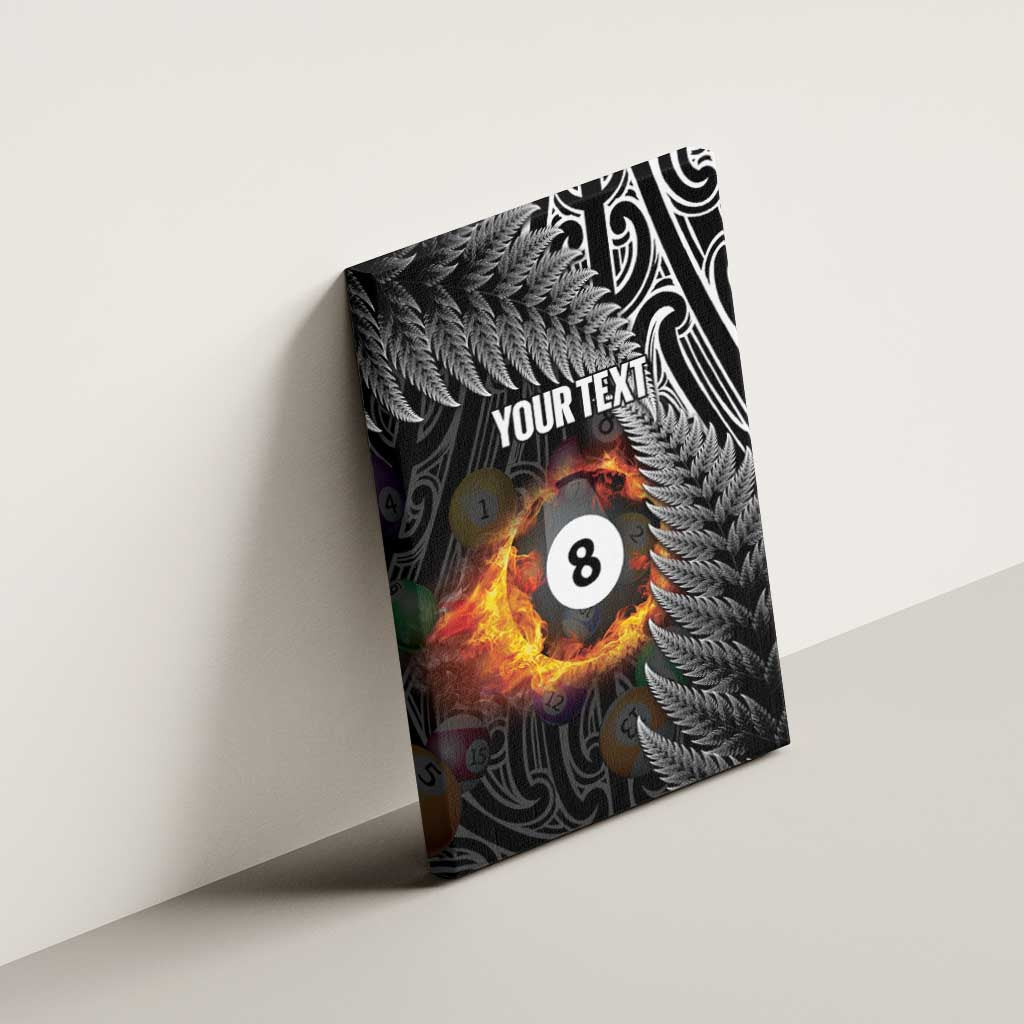 Personalised New Zealand Billiards Canvas Wall Art Maori Fern On Fire 8 Ball - Aussie Hoodie