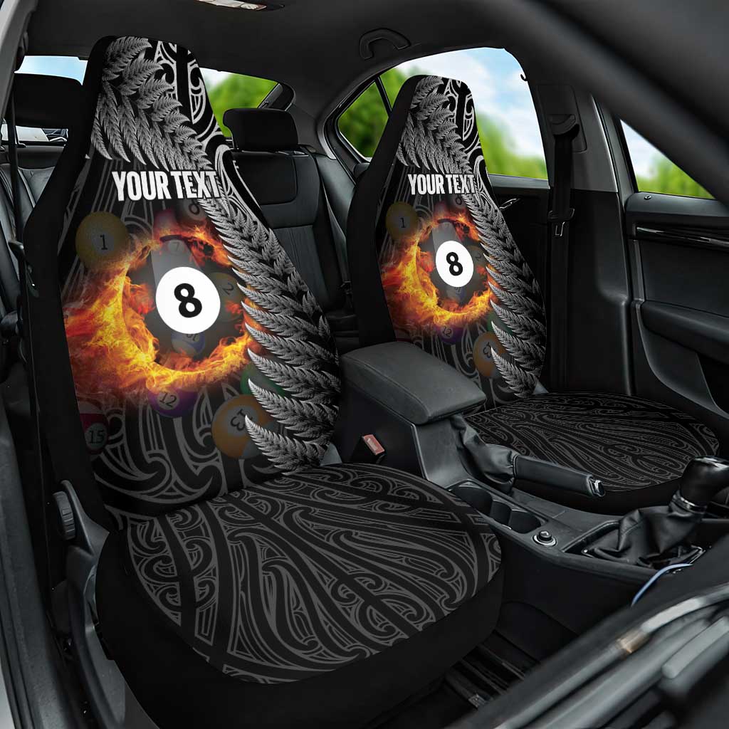 Personalised New Zealand Billiards Car Seat Cover Maori Fern On Fire 8 Ball - Aussie Hoodie