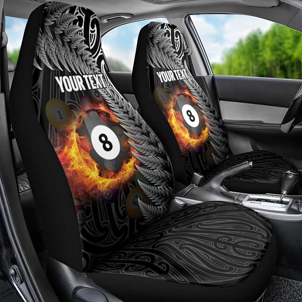 Personalised New Zealand Billiards Car Seat Cover Maori Fern On Fire 8 Ball - Aussie Hoodie