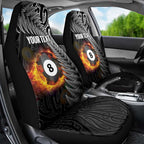 Personalised New Zealand Billiards Car Seat Cover Maori Fern On Fire 8 Ball - Aussie Hoodie