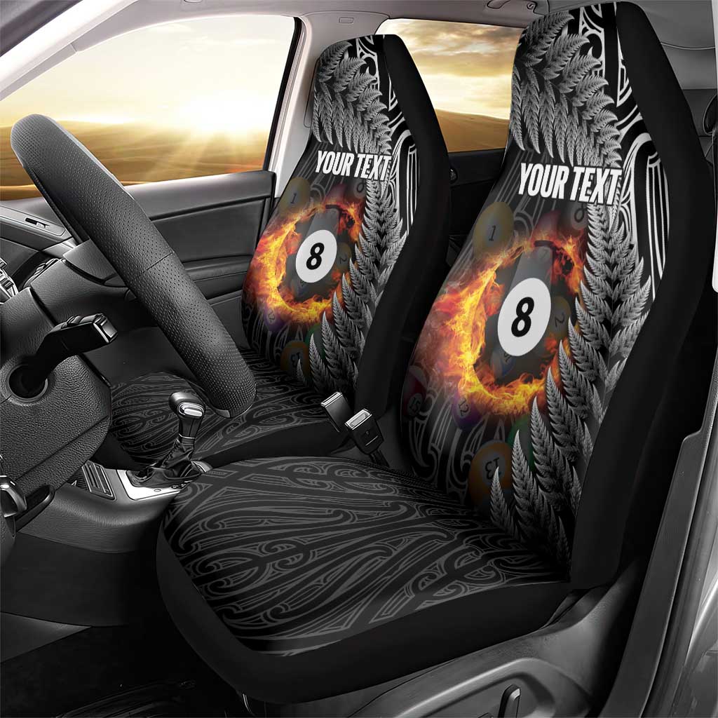 Personalised New Zealand Billiards Car Seat Cover Maori Fern On Fire 8 Ball - Aussie Hoodie