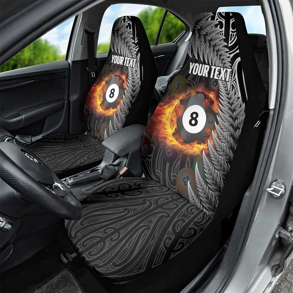 Personalised New Zealand Billiards Car Seat Cover Maori Fern On Fire 8 Ball - Aussie Hoodie