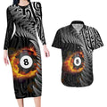 Personalised New Zealand Billiards Couples Matching Long Sleeve Bodycon Dress and Hawaiian Shirt Maori Fern On Fire 8 Ball - Aussie Hoodie