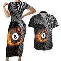 Personalised New Zealand Billiards Couples Matching Short Sleeve Bodycon Dress and Hawaiian Shirt Maori Fern On Fire 8 Ball - Aussie Hoodie