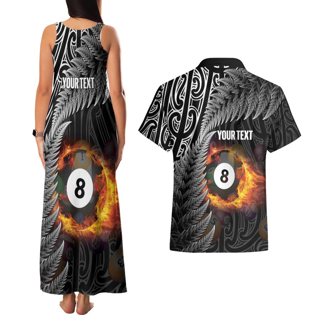 Personalised New Zealand Billiards Couples Matching Tank Maxi Dress and Hawaiian Shirt Maori Fern On Fire 8 Ball - Aussie Hoodie