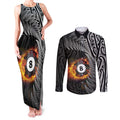 Personalised New Zealand Billiards Couples Matching Tank Maxi Dress and Long Sleeve Button Shirt Maori Fern On Fire 8 Ball - Aussie Hoodie