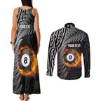 Personalised New Zealand Billiards Couples Matching Tank Maxi Dress and Long Sleeve Button Shirt Maori Fern On Fire 8 Ball - Aussie Hoodie