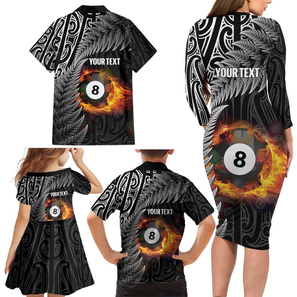 Personalised New Zealand Billiards Family Matching Long Sleeve Bodycon Dress and Hawaiian Shirt Maori Fern On Fire 8 Ball - Aussie Hoodie