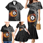 Personalised New Zealand Billiards Family Matching Mermaid Dress and Hawaiian Shirt Maori Fern On Fire 8 Ball - Aussie Hoodie