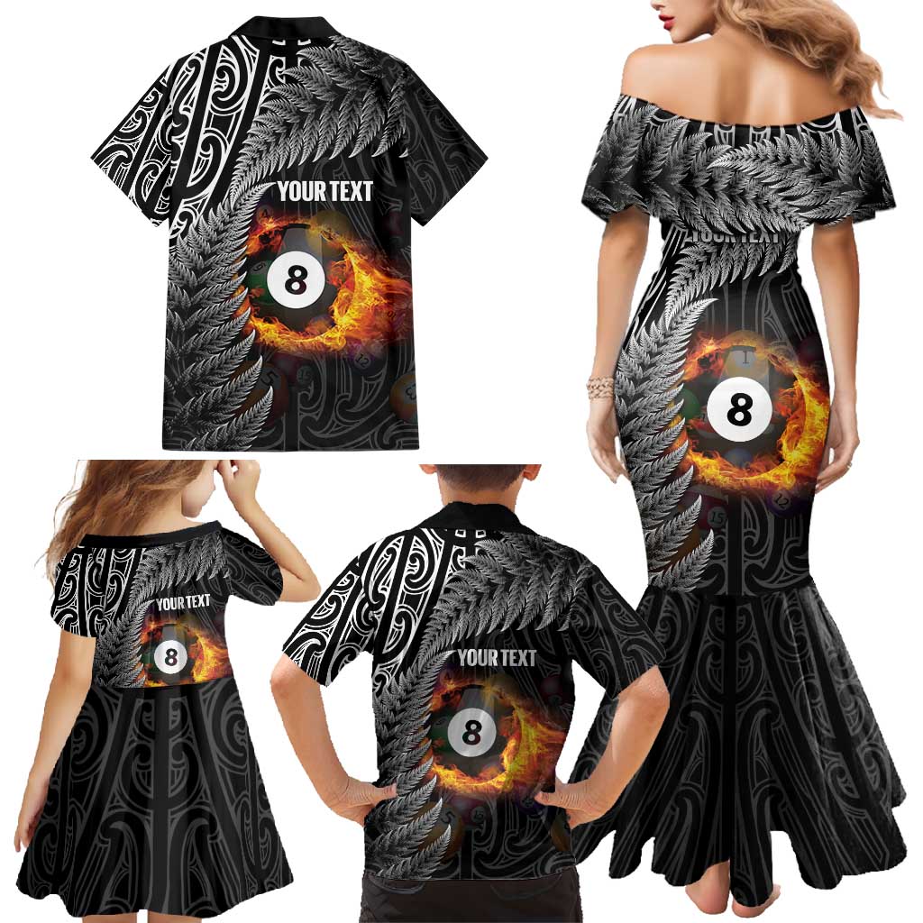 Personalised New Zealand Billiards Family Matching Mermaid Dress and Hawaiian Shirt Maori Fern On Fire 8 Ball - Aussie Hoodie