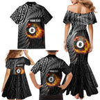 Personalised New Zealand Billiards Family Matching Mermaid Dress and Hawaiian Shirt Maori Fern On Fire 8 Ball - Aussie Hoodie