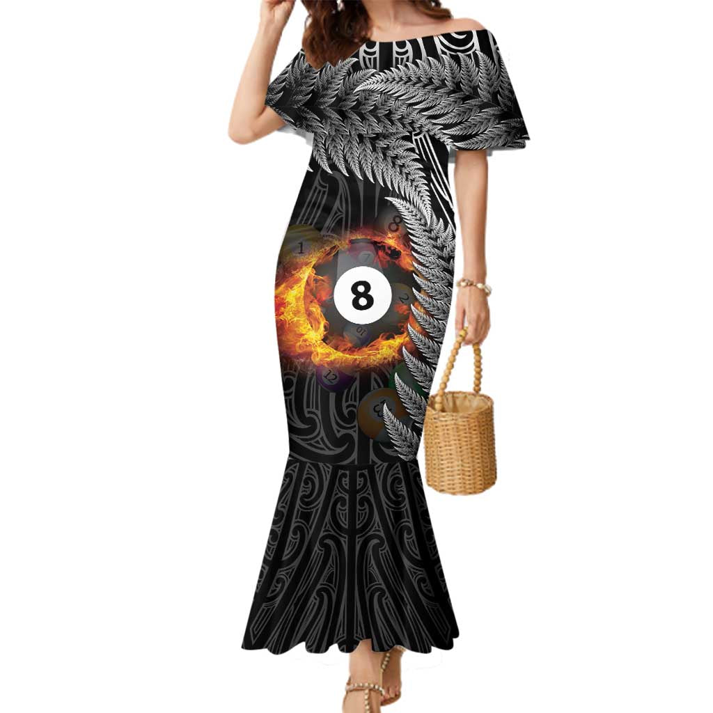 Personalised New Zealand Billiards Family Matching Mermaid Dress and Hawaiian Shirt Maori Fern On Fire 8 Ball - Aussie Hoodie