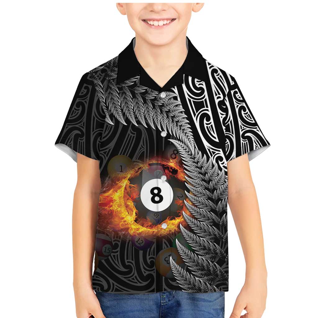Personalised New Zealand Billiards Family Matching Mermaid Dress and Hawaiian Shirt Maori Fern On Fire 8 Ball - Aussie Hoodie
