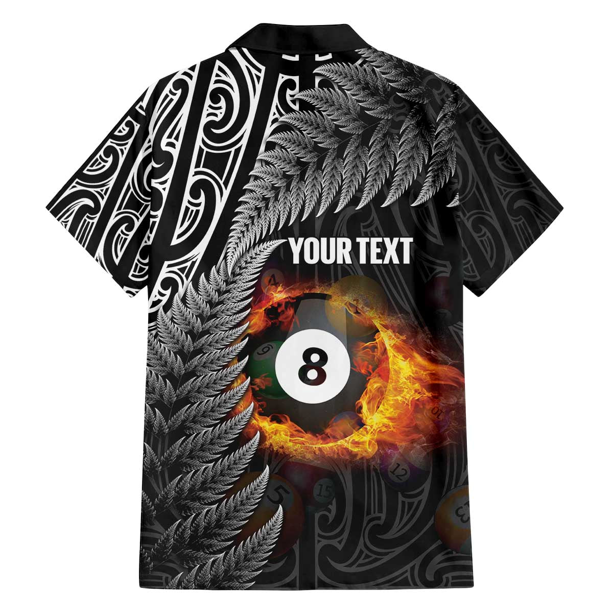 Personalised New Zealand Billiards Family Matching Off The Shoulder Long Sleeve Dress and Hawaiian Shirt Maori Fern On Fire 8 Ball - Aussie Hoodie