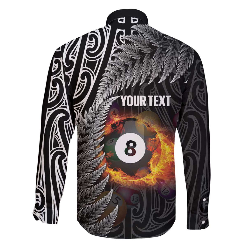 Personalised New Zealand Billiards Family Matching Off The Shoulder Long Sleeve Dress and Hawaiian Shirt Maori Fern On Fire 8 Ball - Aussie Hoodie