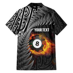 Personalised New Zealand Billiards Family Matching Off Shoulder Short Dress and Hawaiian Shirt Maori Fern On Fire 8 Ball - Aussie Hoodie