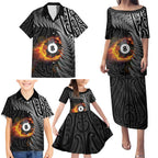 Personalised New Zealand Billiards Family Matching Puletasi and Hawaiian Shirt Maori Fern On Fire 8 Ball - Aussie Hoodie