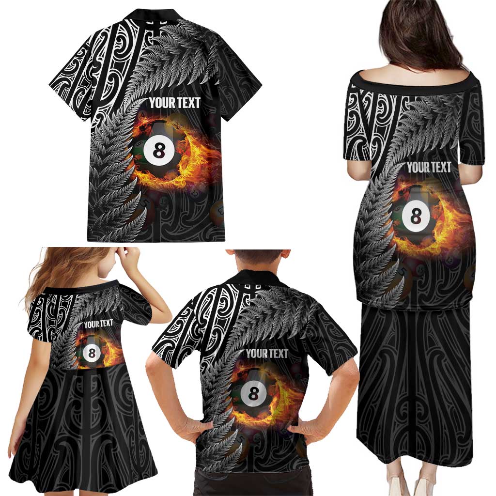 Personalised New Zealand Billiards Family Matching Puletasi and Hawaiian Shirt Maori Fern On Fire 8 Ball - Aussie Hoodie
