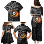 Personalised New Zealand Billiards Family Matching Puletasi and Hawaiian Shirt Maori Fern On Fire 8 Ball - Aussie Hoodie