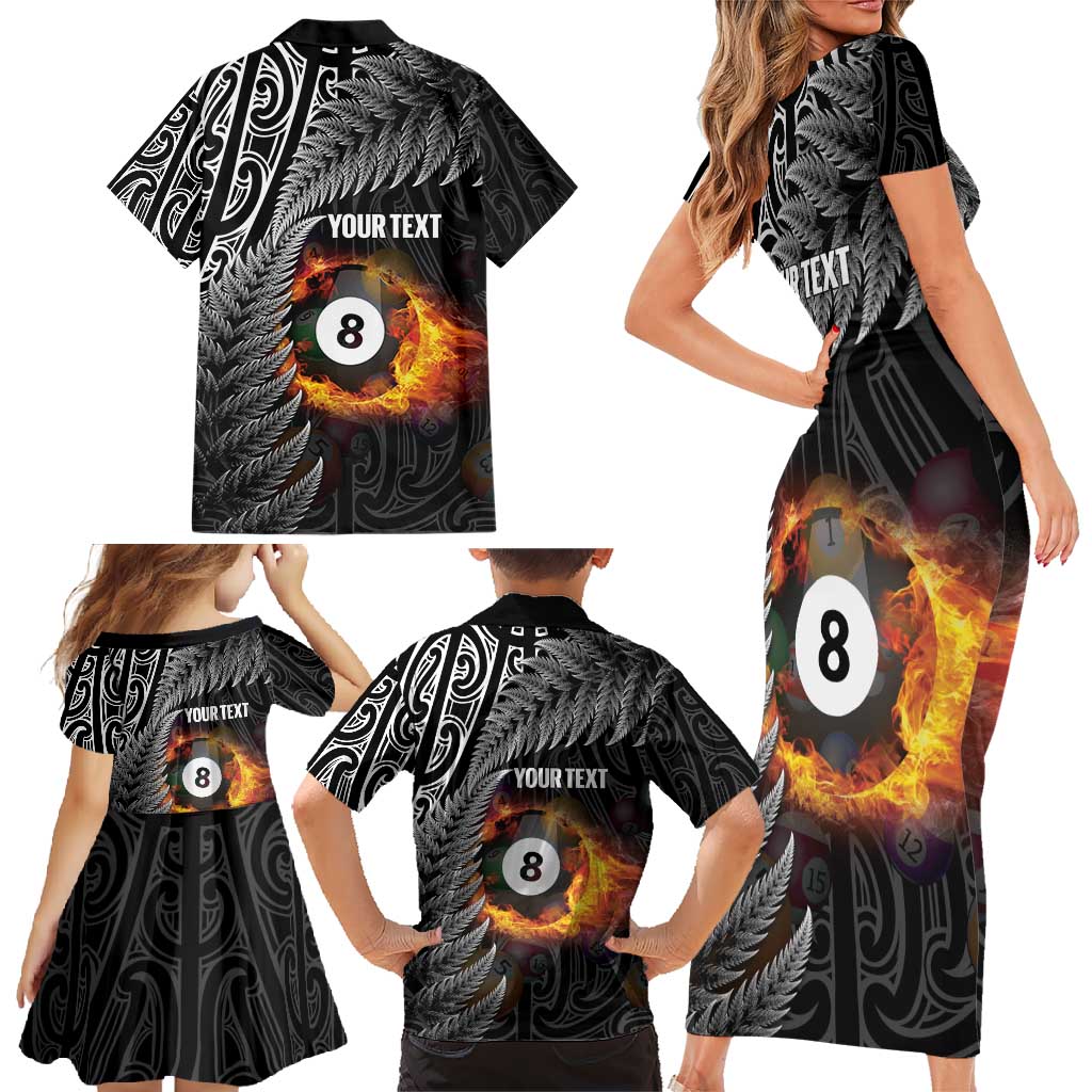 Personalised New Zealand Billiards Family Matching Short Sleeve Bodycon Dress and Hawaiian Shirt Maori Fern On Fire 8 Ball - Aussie Hoodie