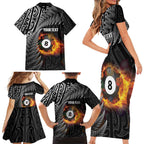 Personalised New Zealand Billiards Family Matching Short Sleeve Bodycon Dress and Hawaiian Shirt Maori Fern On Fire 8 Ball - Aussie Hoodie