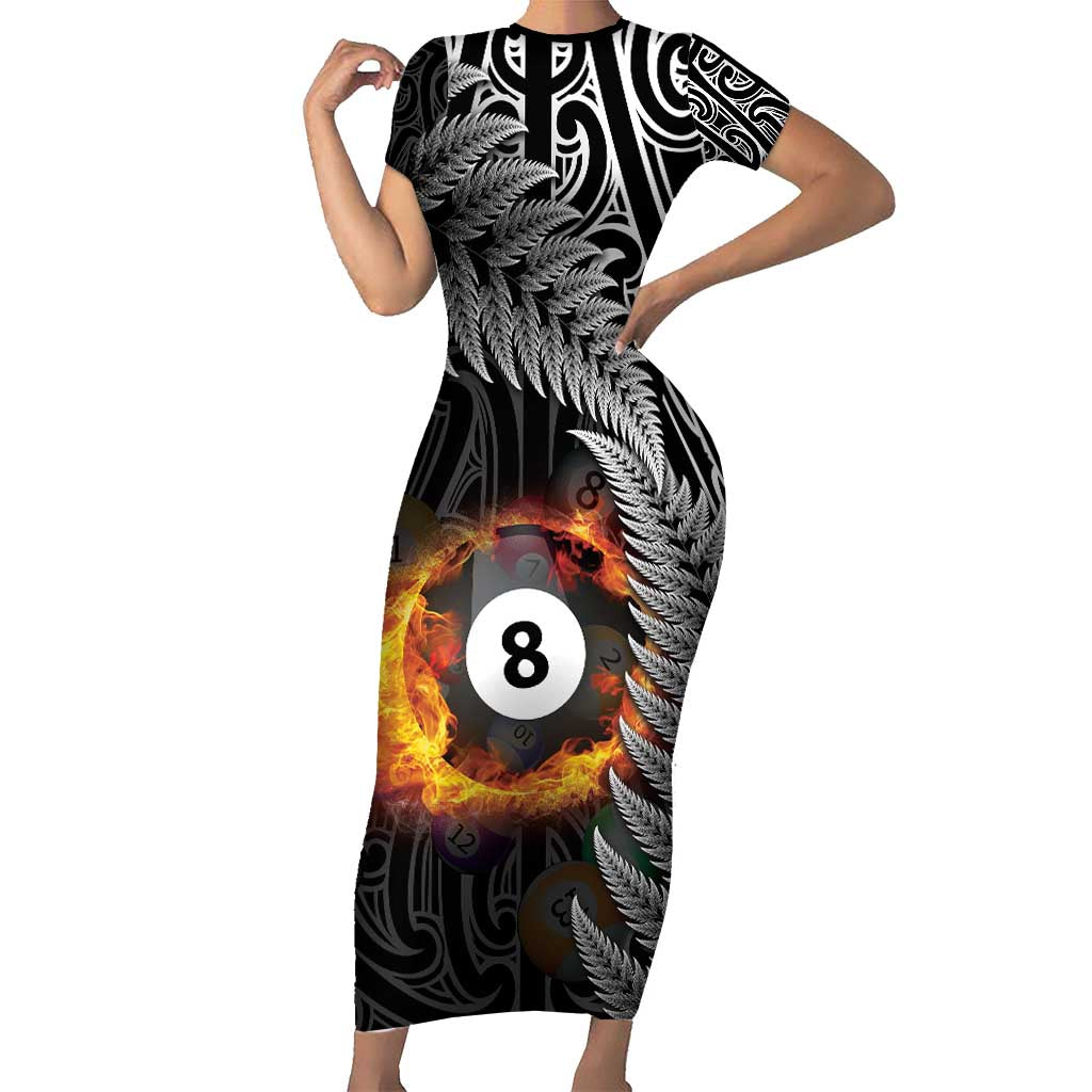 Personalised New Zealand Billiards Family Matching Short Sleeve Bodycon Dress and Hawaiian Shirt Maori Fern On Fire 8 Ball - Aussie Hoodie