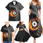 Personalised New Zealand Billiards Family Matching Summer Maxi Dress and Hawaiian Shirt Maori Fern On Fire 8 Ball - Aussie Hoodie