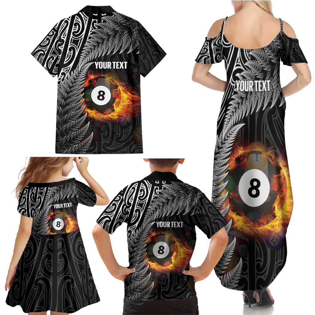 Personalised New Zealand Billiards Family Matching Summer Maxi Dress and Hawaiian Shirt Maori Fern On Fire 8 Ball - Aussie Hoodie