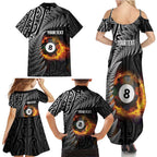 Personalised New Zealand Billiards Family Matching Summer Maxi Dress and Hawaiian Shirt Maori Fern On Fire 8 Ball - Aussie Hoodie
