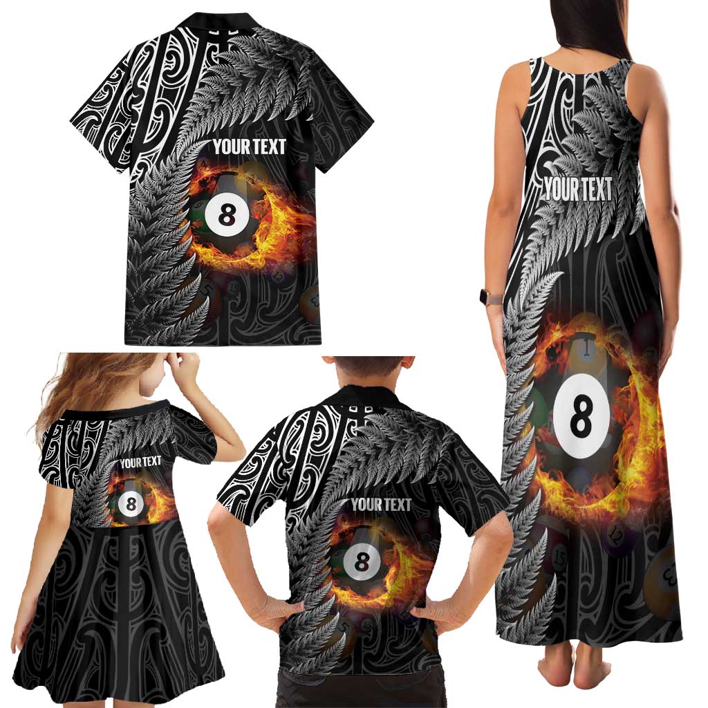 Personalised New Zealand Billiards Family Matching Tank Maxi Dress and Hawaiian Shirt Maori Fern On Fire 8 Ball - Aussie Hoodie
