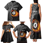 Personalised New Zealand Billiards Family Matching Tank Maxi Dress and Hawaiian Shirt Maori Fern On Fire 8 Ball - Aussie Hoodie