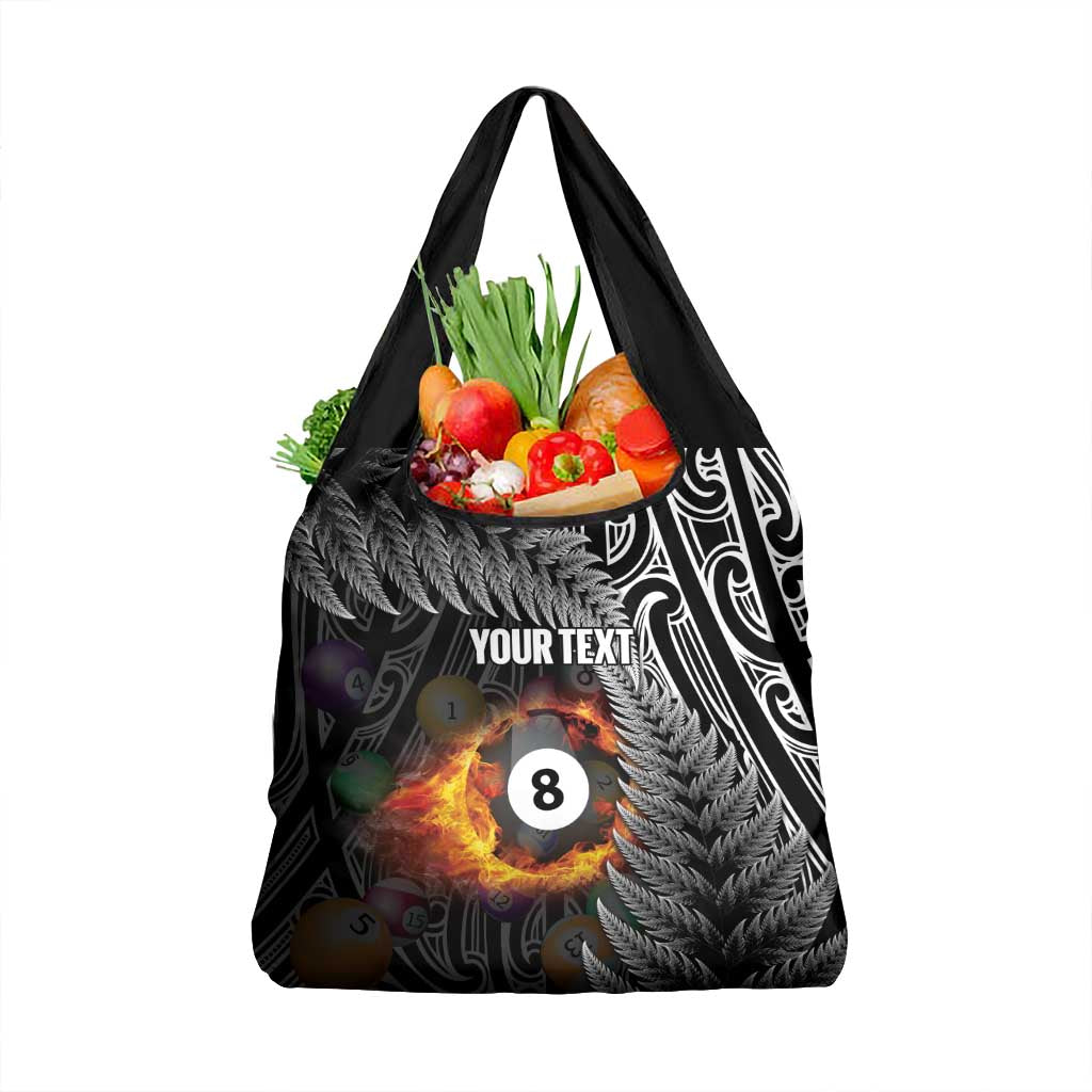 Personalised New Zealand Billiards Grocery Bag Maori Fern On Fire 8 Ball - Aussie Hoodie