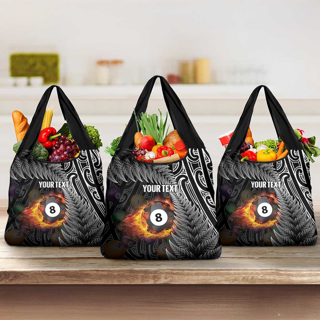 Personalised New Zealand Billiards Grocery Bag Maori Fern On Fire 8 Ball - Aussie Hoodie