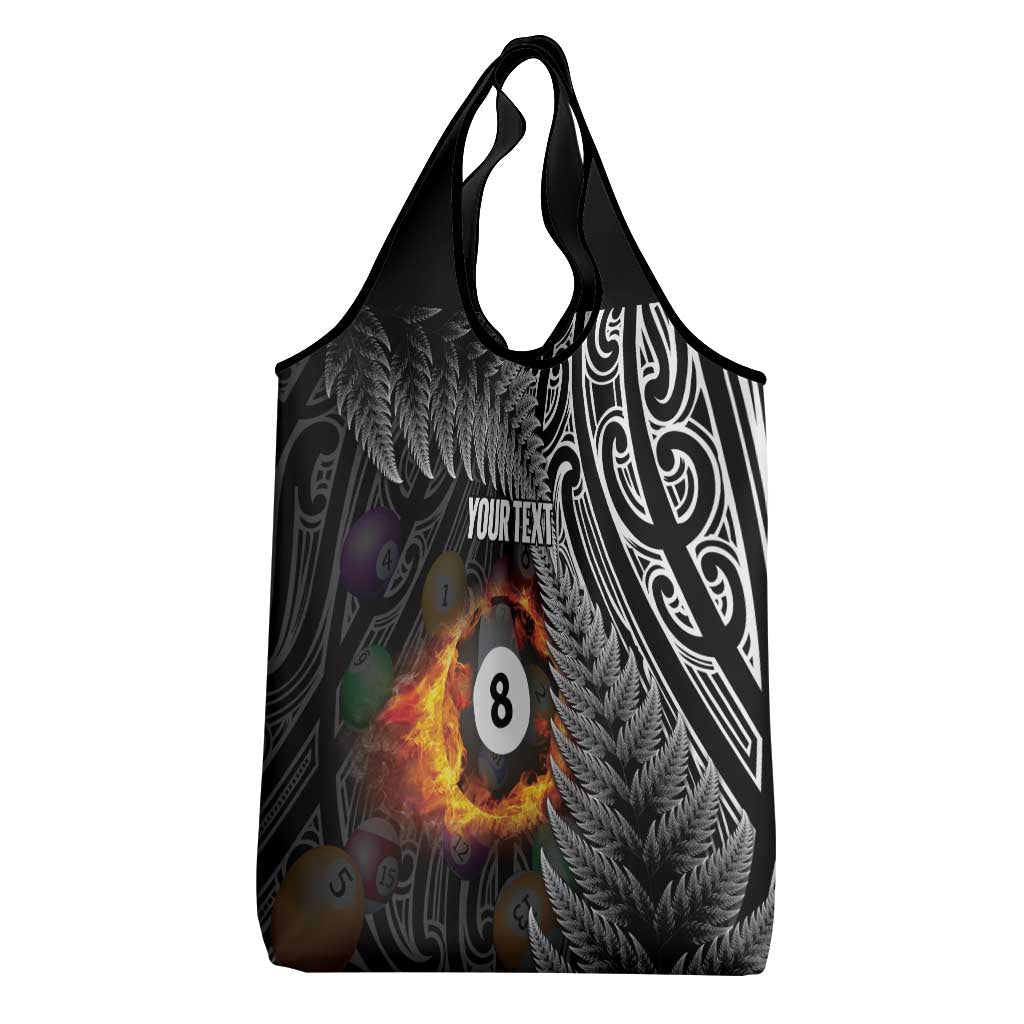 Personalised New Zealand Billiards Grocery Bag Maori Fern On Fire 8 Ball - Aussie Hoodie