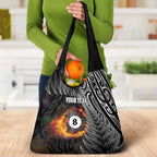 Personalised New Zealand Billiards Grocery Bag Maori Fern On Fire 8 Ball - Aussie Hoodie