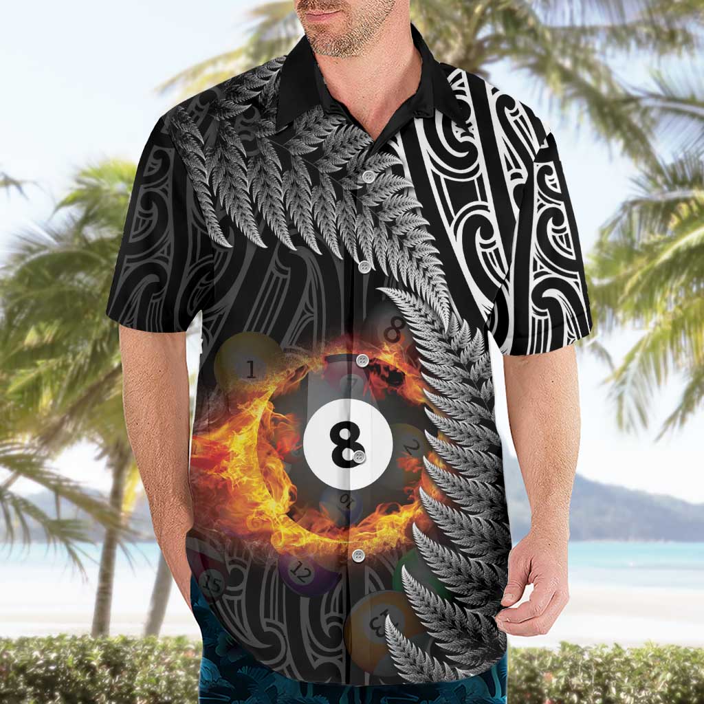 Personalised New Zealand Billiards Hawaiian Shirt Maori Fern On Fire 8 Ball - Aussie Hoodie