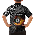 Personalised New Zealand Billiards Hawaiian Shirt Maori Fern On Fire 8 Ball - Aussie Hoodie