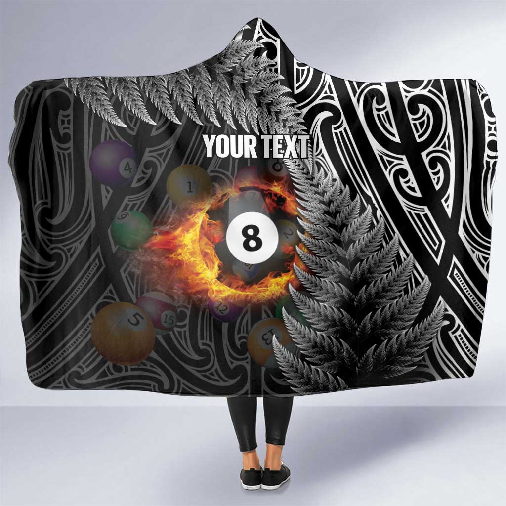 Personalised New Zealand Billiards Hooded Blanket Maori Fern On Fire 8 Ball - Aussie Hoodie