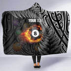 Personalised New Zealand Billiards Hooded Blanket Maori Fern On Fire 8 Ball - Aussie Hoodie