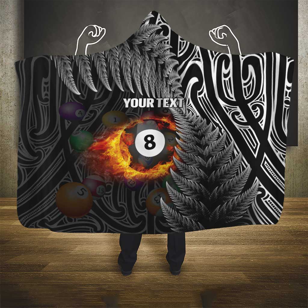 Personalised New Zealand Billiards Hooded Blanket Maori Fern On Fire 8 Ball - Aussie Hoodie