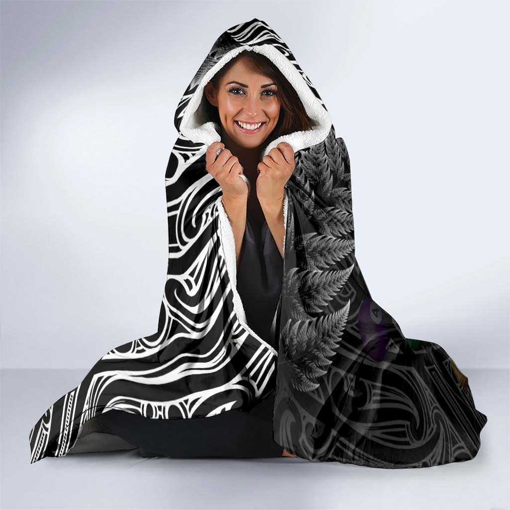 Personalised New Zealand Billiards Hooded Blanket Maori Fern On Fire 8 Ball - Aussie Hoodie