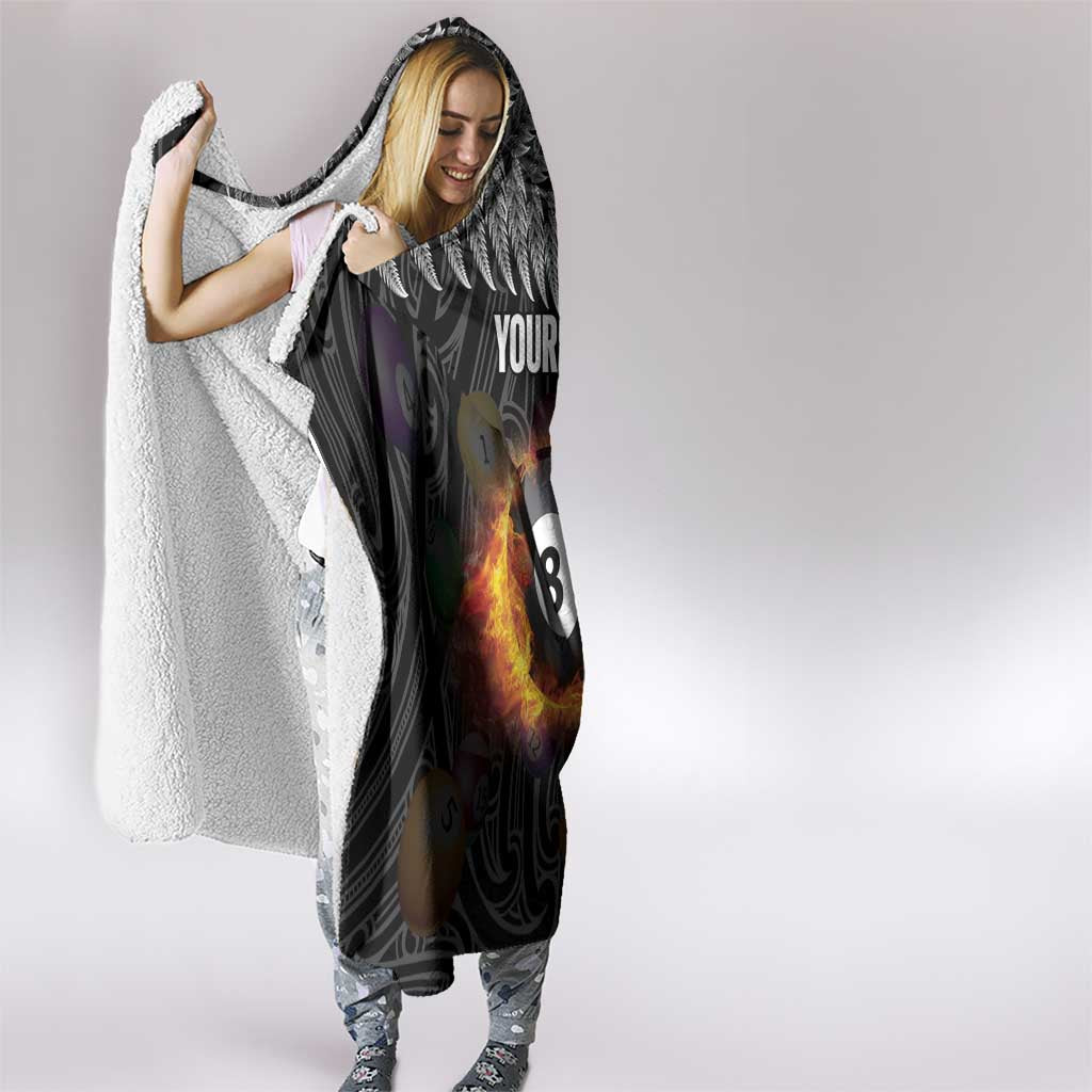 Personalised New Zealand Billiards Hooded Blanket Maori Fern On Fire 8 Ball - Aussie Hoodie