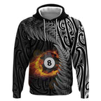 Personalised New Zealand Billiards Hoodie Maori Fern On Fire 8 Ball - Aussie Hoodie