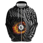 Personalised New Zealand Billiards Hoodie Maori Fern On Fire 8 Ball - Aussie Hoodie