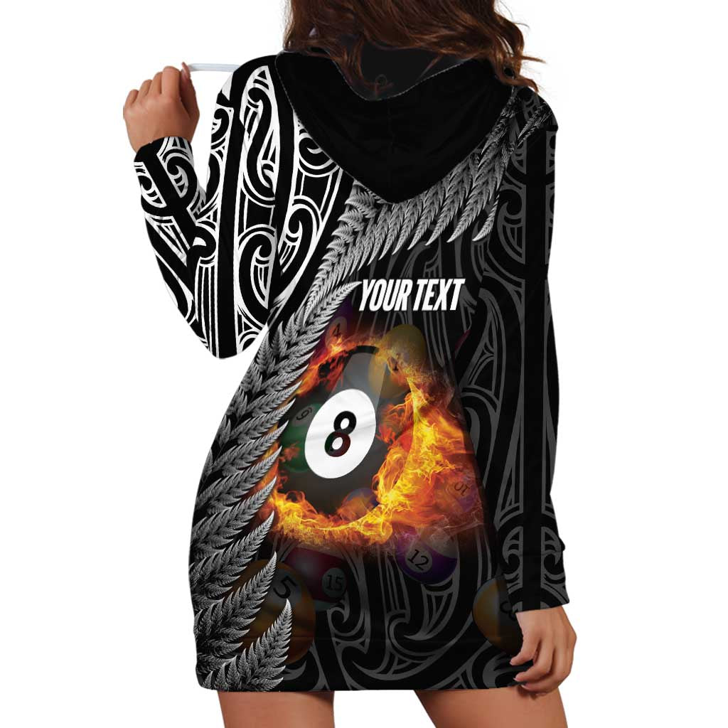 Personalised New Zealand Billiards Hoodie Dress Maori Fern On Fire 8 Ball - Aussie Hoodie
