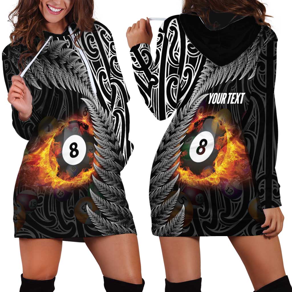 Personalised New Zealand Billiards Hoodie Dress Maori Fern On Fire 8 Ball - Aussie Hoodie
